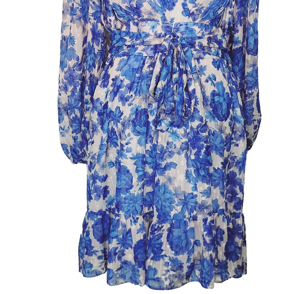 Alex Marie Simone Cobalt Floral Print Puff Sleeve Tiered V-neck Dress 18W NWT - Picture 4 of 14